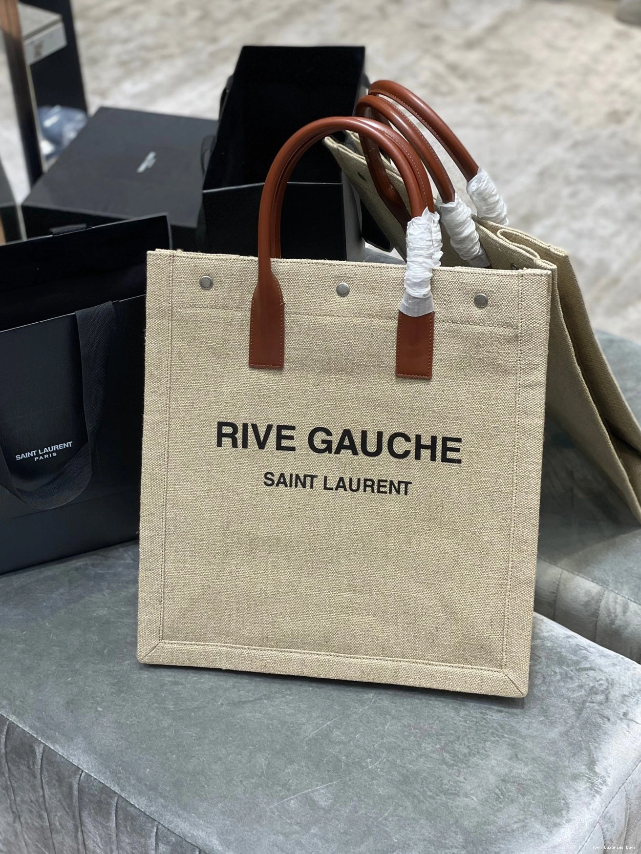 Tony Luxuries BAG N RIVE YSL IN COTTON AND GAUCHE S LINEN SHOPPING 0818